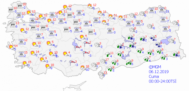 6 Aralık Cuma (bugün) yurt genelinde beklenen hava durumu.