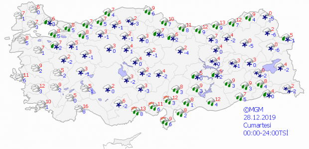 28 Aralık Cumartesi yurt genelinde beklenen hava durumu.
