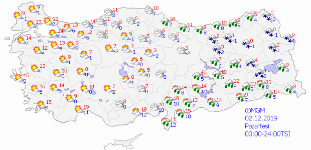 2 Aralık Pazartesi yurt genelinde beklenen hava durumu...
