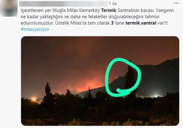 Milas'taki yangın bölgedeki termik santrallere yaklaşması panik yarattı