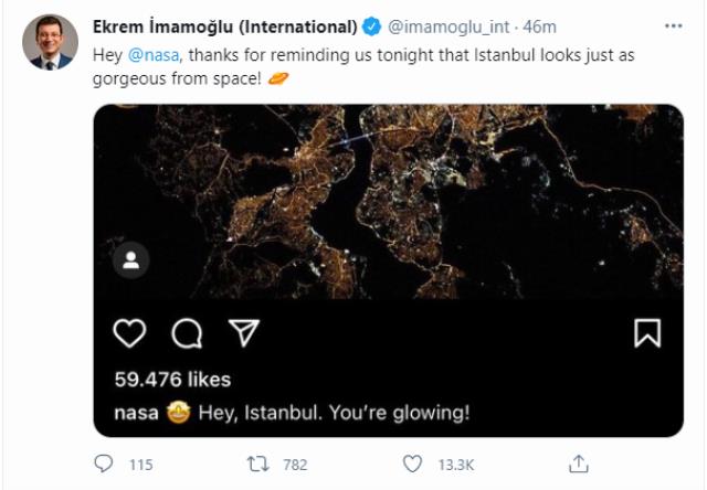 NASA'dan İstanbul paylaşımı! Selam gönderip, 'Parlıyorsun' notu düştüler, İmamoğlu da kayıtsız kalmadı
