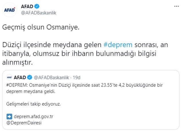 Osmaniye'de 4,2 büyüklüğünde deprem Osmaniye'de 4,2 büyüklüğünde deprem