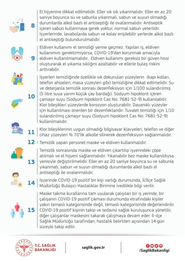 Sağlık Bakanlığı, iş yerlerinde alınması gereken tedbirleri 15 maddede sıraladı Sağlık Bakanlığı, iş yerlerinde alınması gereken tedbirleri 15 maddede sıraladı