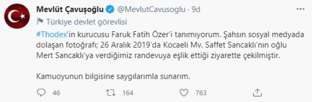 Son Dakika: Bakan Çavuşoğlu'ndan Thodex'in kurucusuyla birlikte çekildiği fotoğrafa ilişkin açıklama: Kendisini tanımıyorum Son Dakika: Bakan Çavuşoğlu'ndan Thodex'in kurucusuyla birlikte çekildiği fotoğrafa ilişkin açıklama: Kendisini tanımıyorum