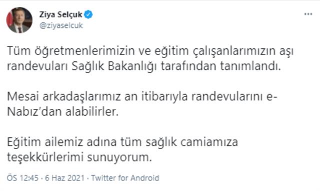 Son Dakika: Tüm öğretmen ve eğitim çalışanlarının koronavirüs aşı randevuları açıldı