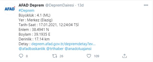 Son Dakika! Türkiye beşik gibi sallanıyor! Elazığ merkezde 4,1 büyüklüğünde deprem