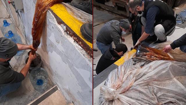 Stepne lastiğe zulalanmış şekilde bulunan kaçak balın piyasa değeri cep yakıyor Stepne lastiğe zulalanmış şekilde bulunan kaçak balın piyasa değeri cep yakıyor