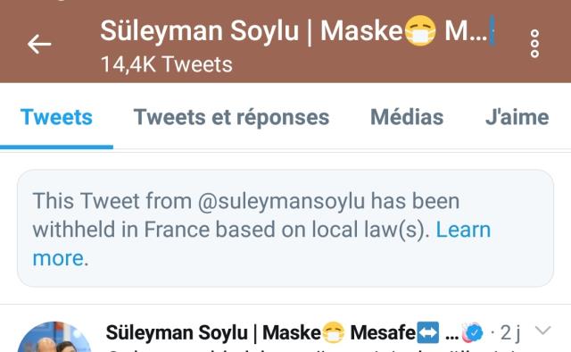 Süleyman Soylu'nun LGBT tweeti Fransa'da engellendi Süleyman Soylu'nun LGBT tweeti Fransa'da engellendi