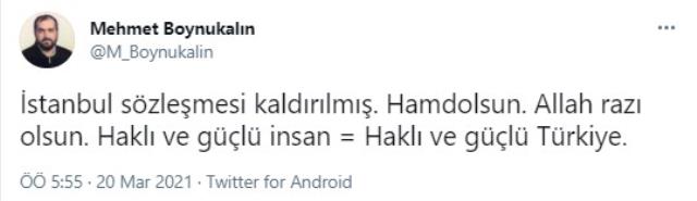 Türkiye'nin İstanbul Sözleşmesi'nden çekilmesi sonrası Ayasofya İmamı Boynukalın'dan dikkat çeken paylaşım