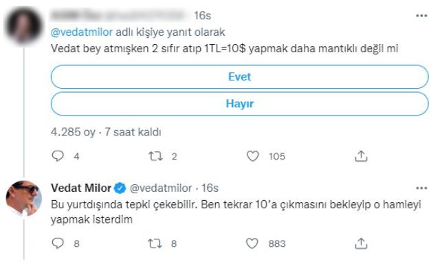 Vedat Milor'ün doların 1 liraya düşmesi yaptığı ironi, yorum bombardımanına tutuldu