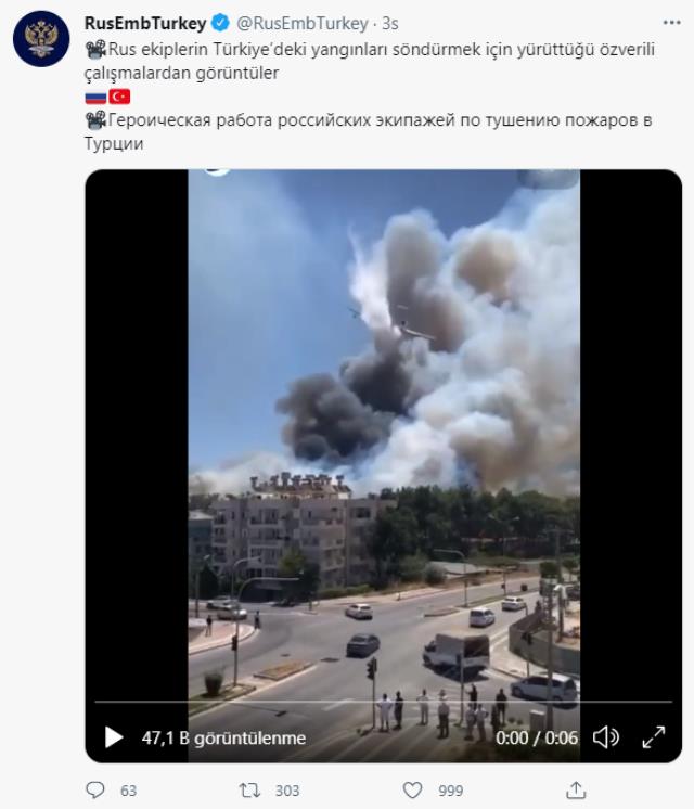 Yangın felaketleriyle sarsılan Türkiye'ye en büyük destek Rusya'dan! 3 uçakla söndürme çalışmalarına katıldılar