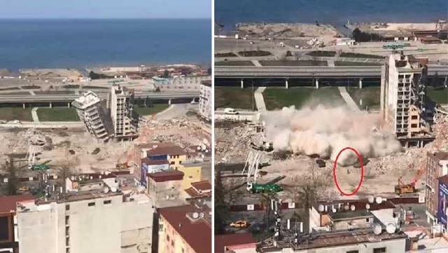 Yıkılan binanın enkazı altında kalmaktan son anda kurtuldu Yıkılan binanın enkazı altında kalmaktan son anda kurtuldu